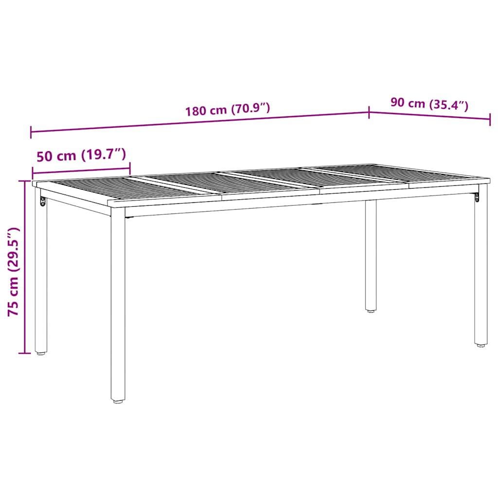 Tisch für Outdoor Natürlich und Schwarz 180 x 90 x 75 cm