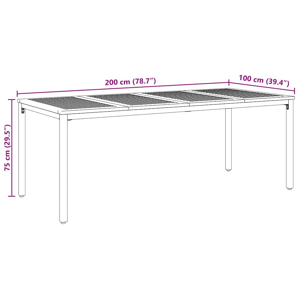 Tisch für Outdoor Natürlich und Schwarz 200 x 90 x 75 cm