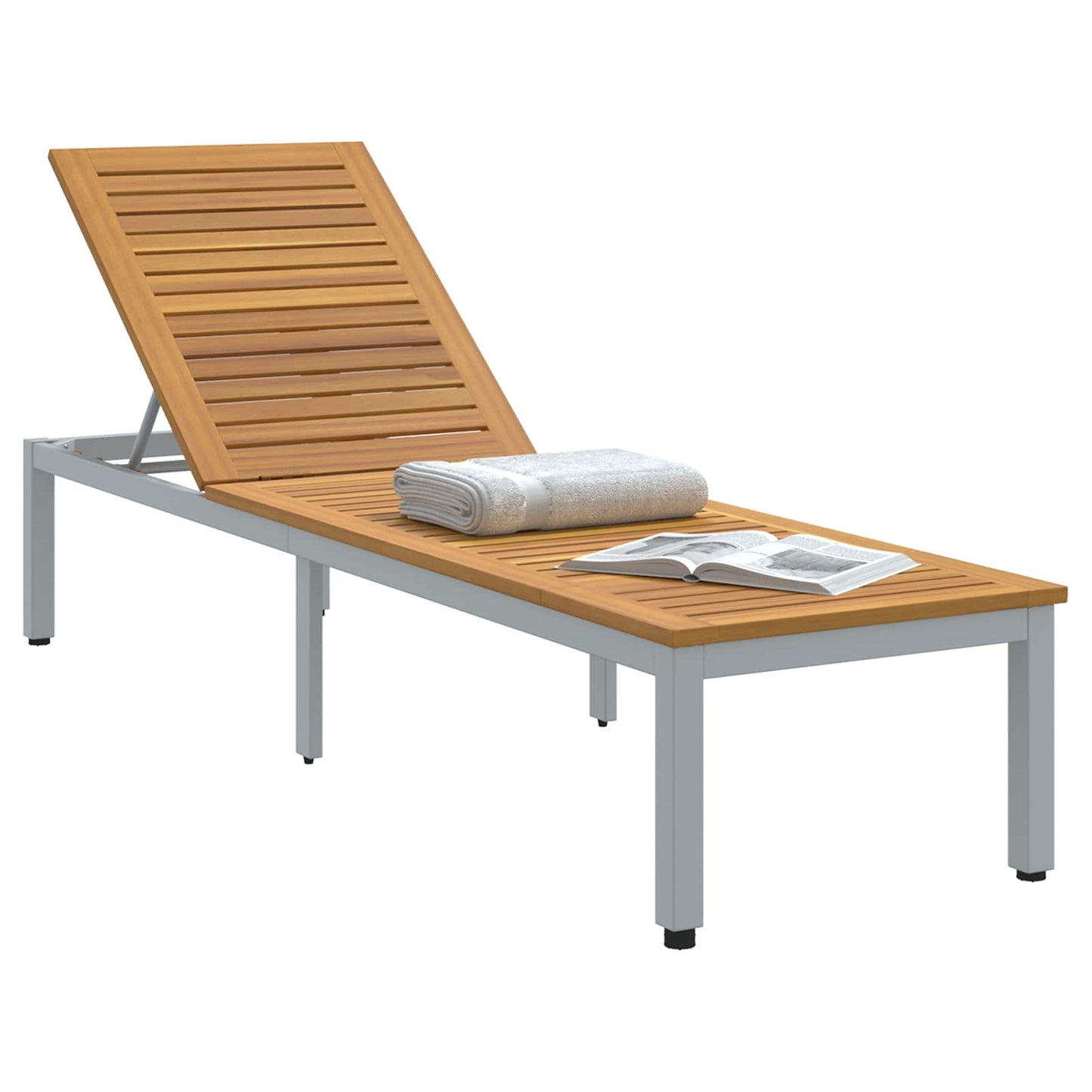 Sonnenliege Grau 200 x 55 x 35 cm Massivholz Akazie
