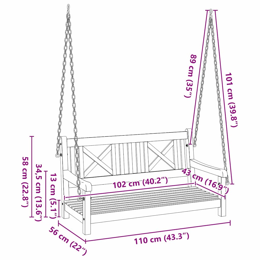 Gartenschaukelbank Natur 110 x 56 x 58,5 cm Massivholz Akazie