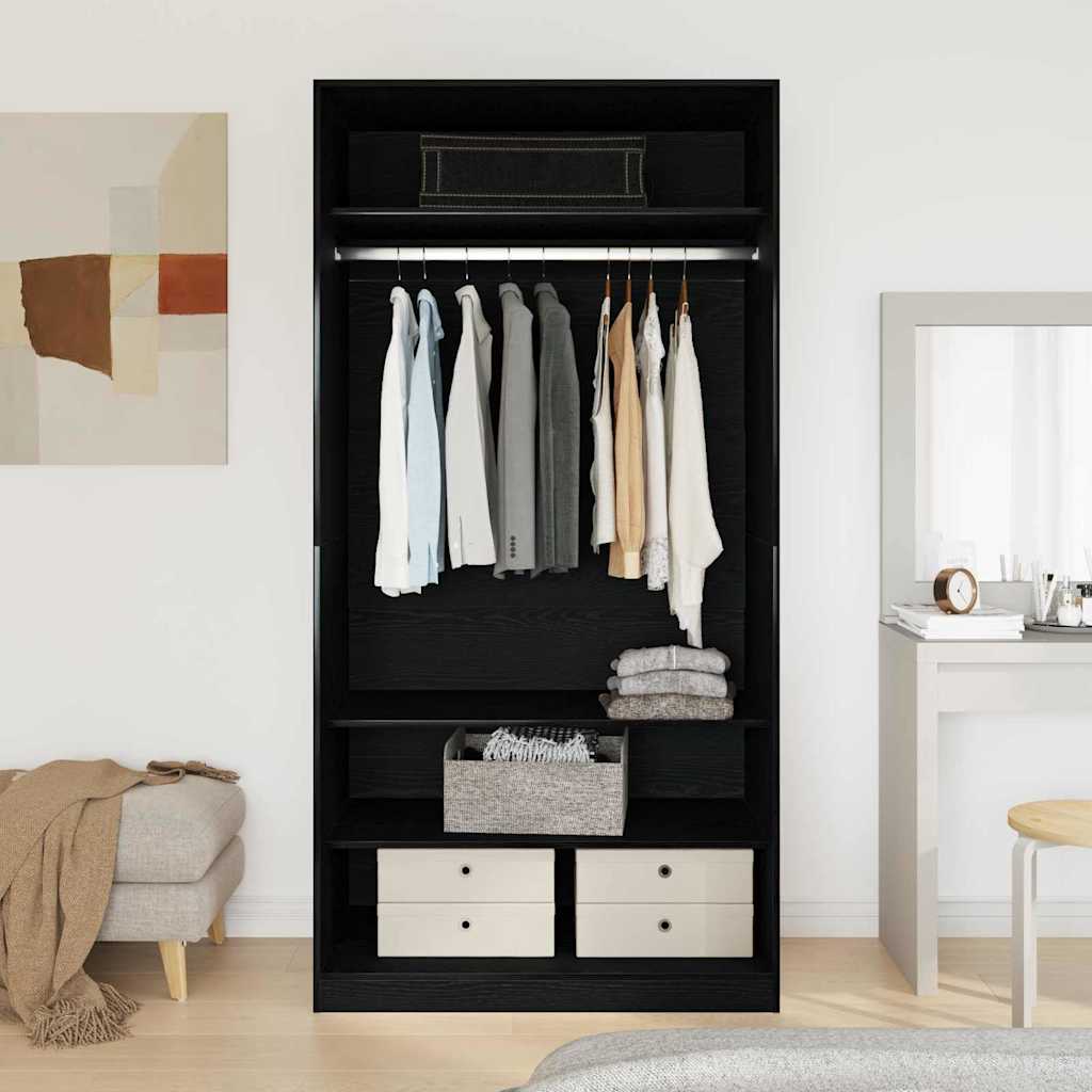 Kleiderschrank mit Regal Schwarz Eichen-Optik 100 x 50 x 200 cm