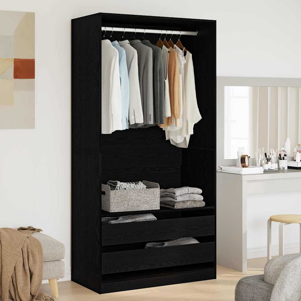 Kleiderschrank mit Regal Schwarz Eichen-Optik 100 x 50 x 200 cm