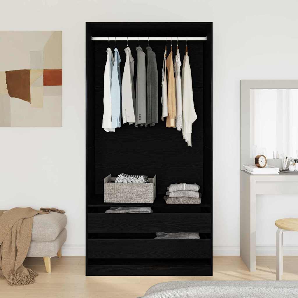 Kleiderschrank mit Regal Schwarz Eichen-Optik 100 x 50 x 200 cm