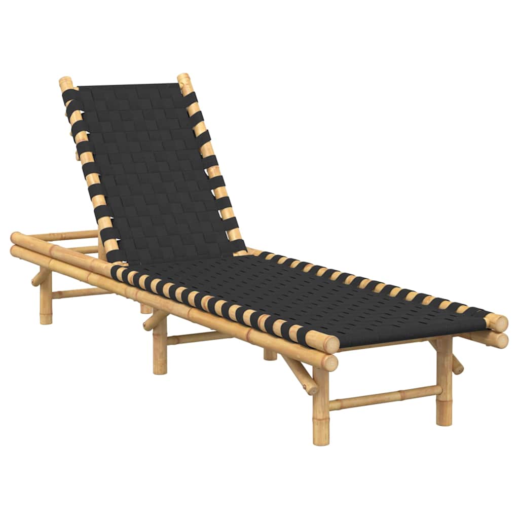 Sonnenliege mit schwarzem gewebtem Gurtband 55x200x30 cm Bambus