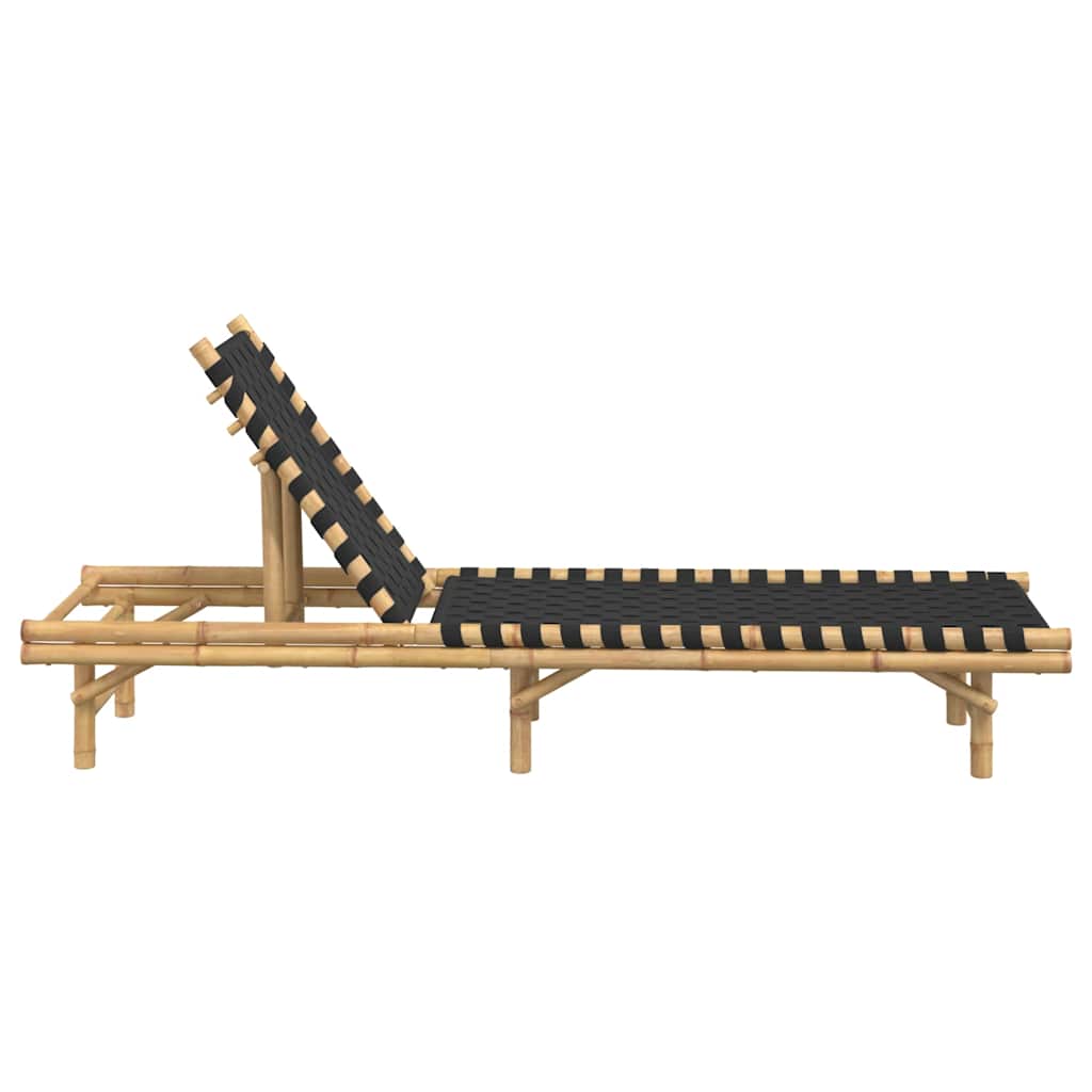 Sonnenliege mit schwarzem gewebtem Gurtband 55x200x30 cm Bambus