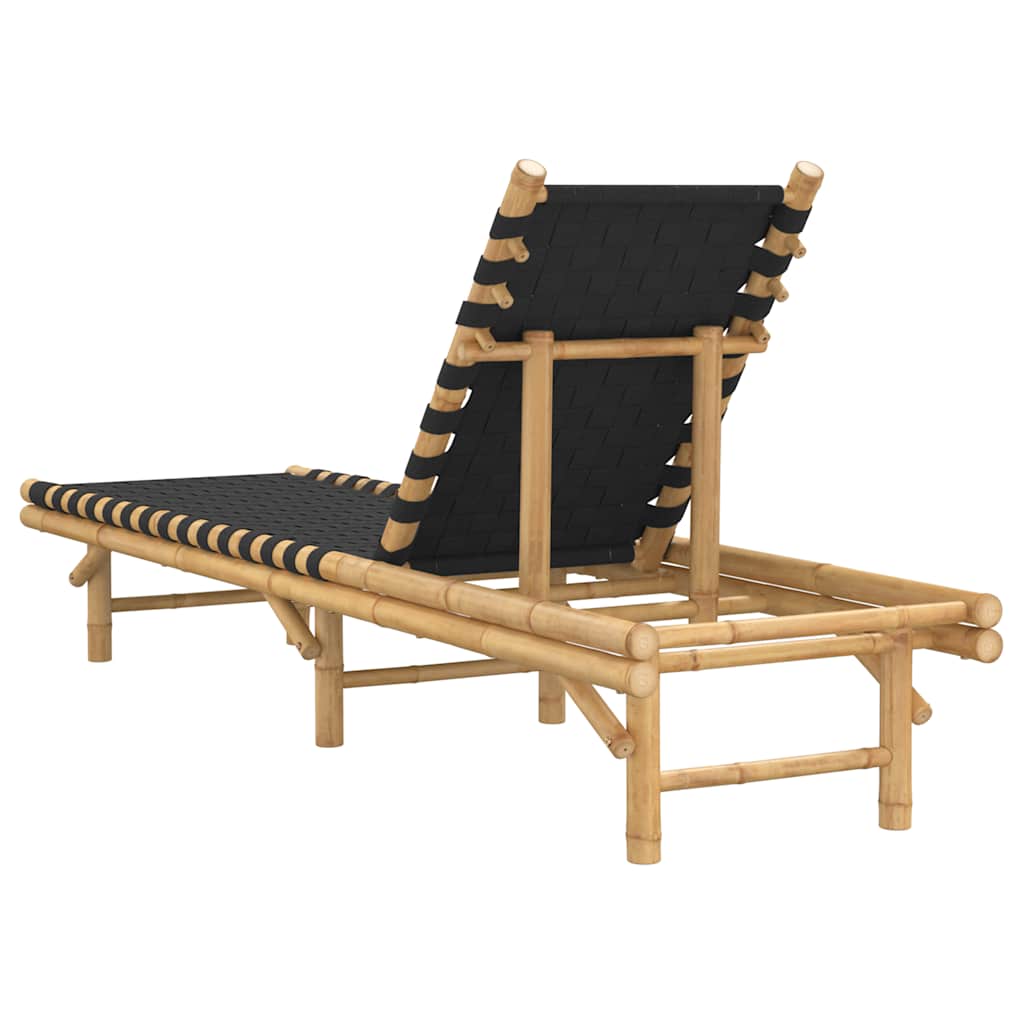 Sonnenliege mit schwarzem gewebtem Gurtband 55x200x30 cm Bambus