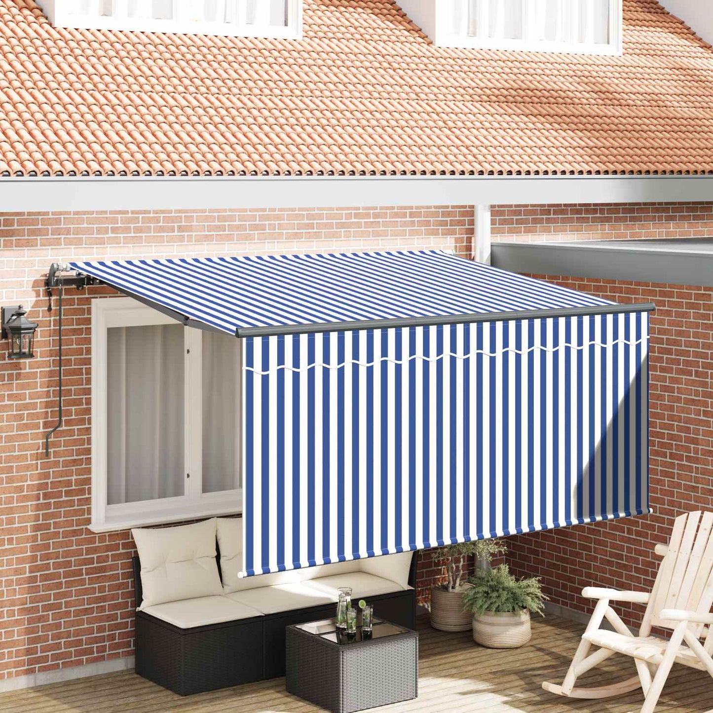Einziehbare Markise Blau und Weiß 300 x 200 cm