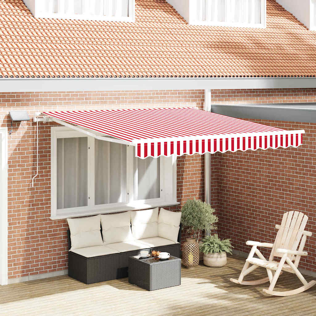 Einziehbare Markise Rot und Weiß 300 x 250 cm Stoff und Stahl