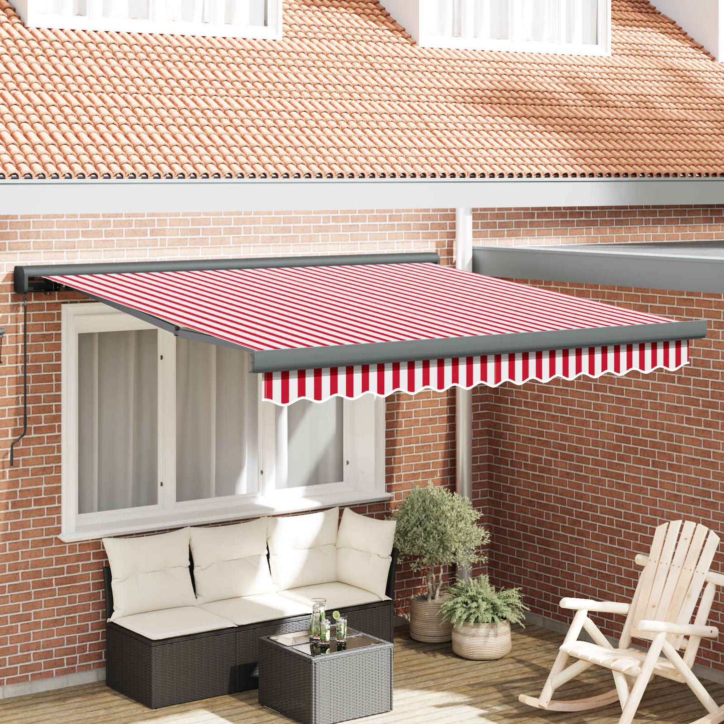 Einziehbare Markise Rot und Weiß 300 x 250 cm Stoff und Metall