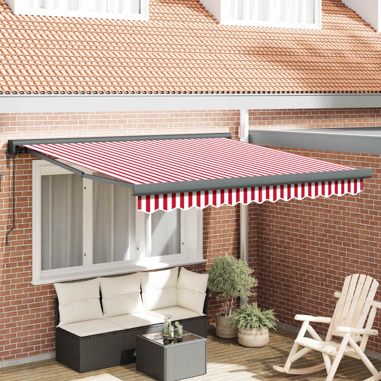 Markise Rot und Weiß 300 x 250 cm Polyester und Aluminium