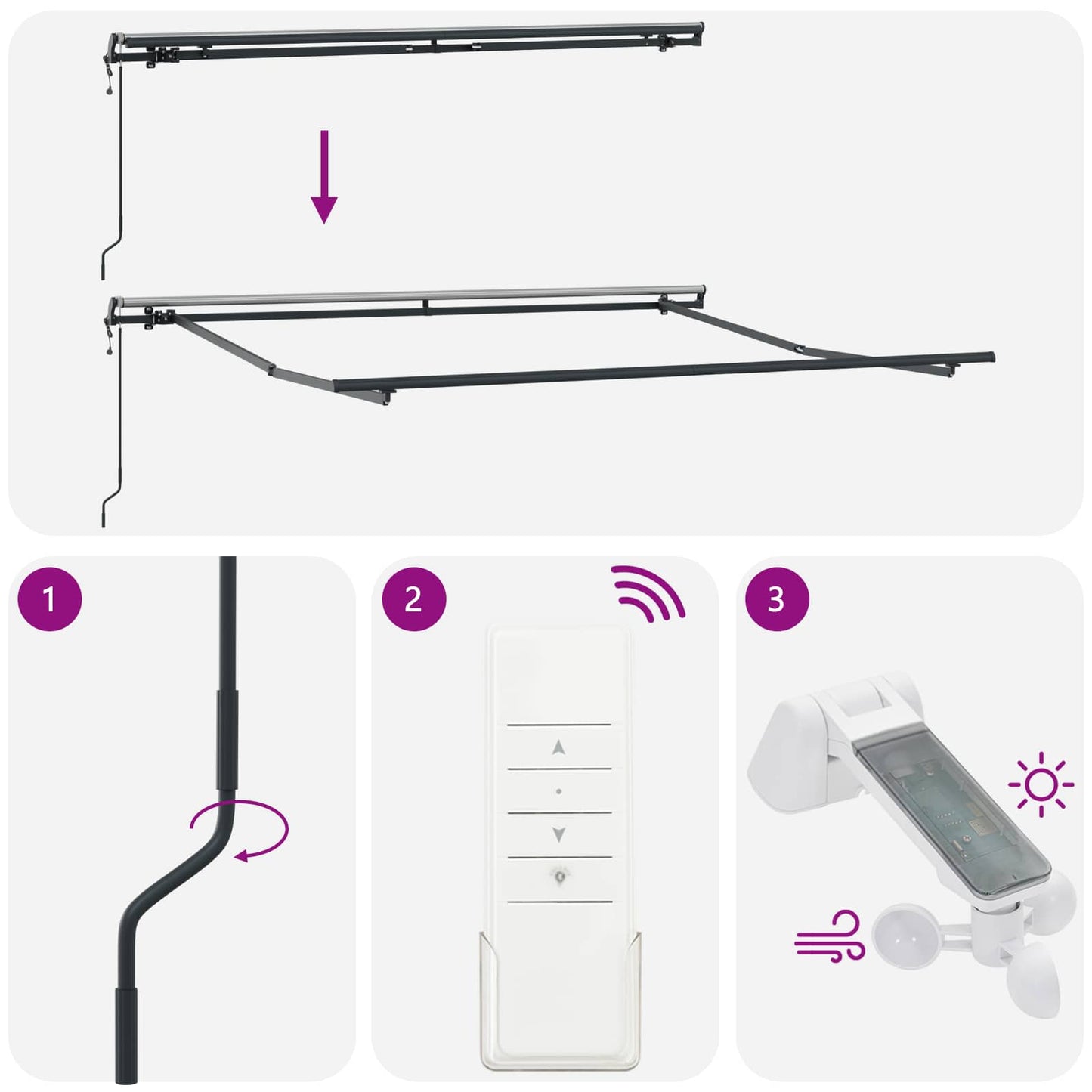 Einziehbare Markise Mehrfarbig 300 x 250 cm Stoff und Aluminium