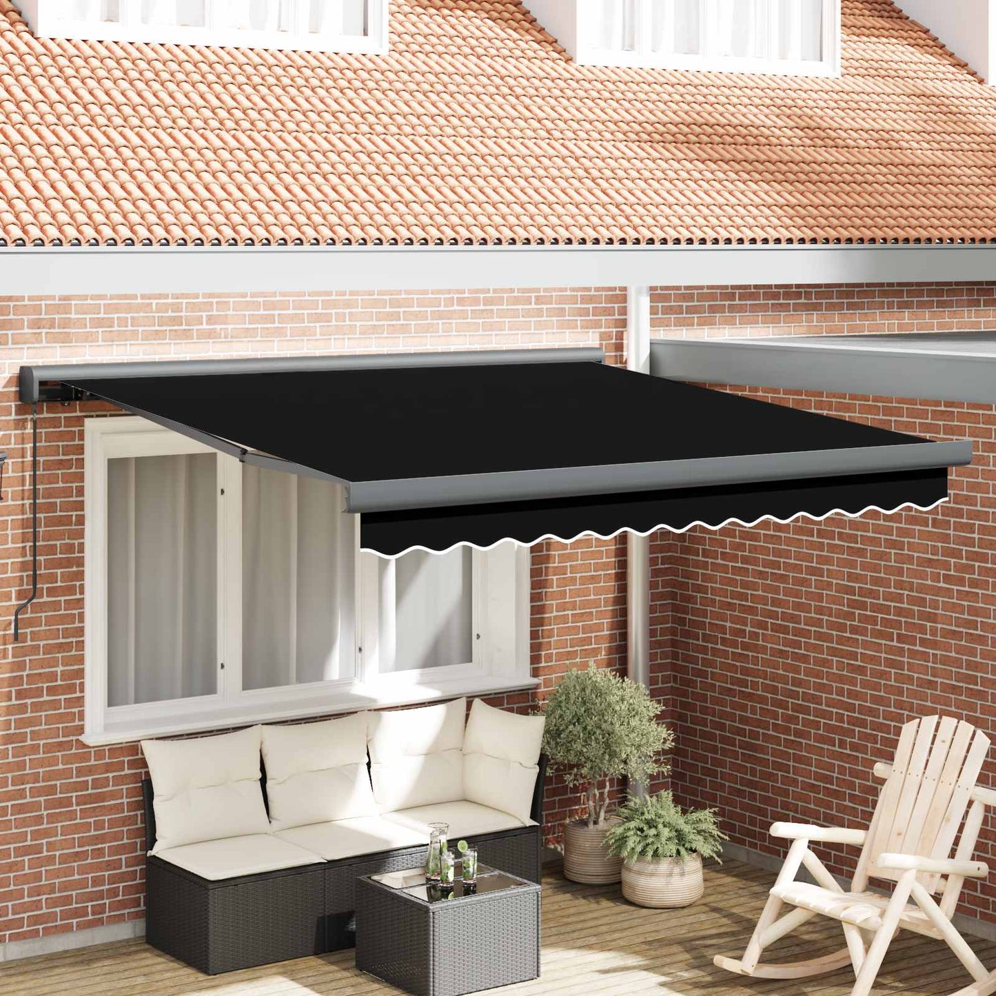 Einziehbare Markise Schwarz 300 x 250 cm Stoff und Metall