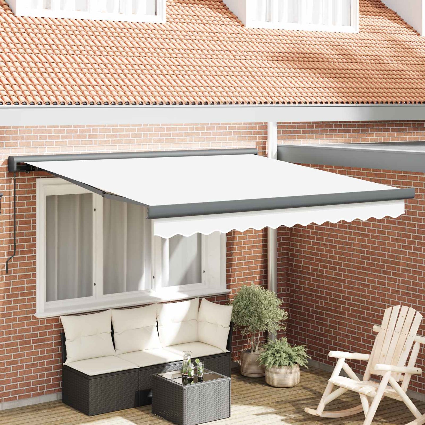 Einziehbare Markise Weiß 300 x 250 cm Stoff und Metall