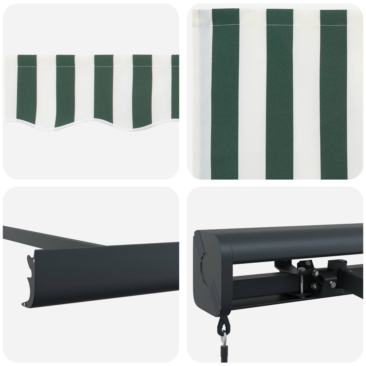 Einziehbare Markise Grün und Weiß 300 x 250 cm Stoff und Metall