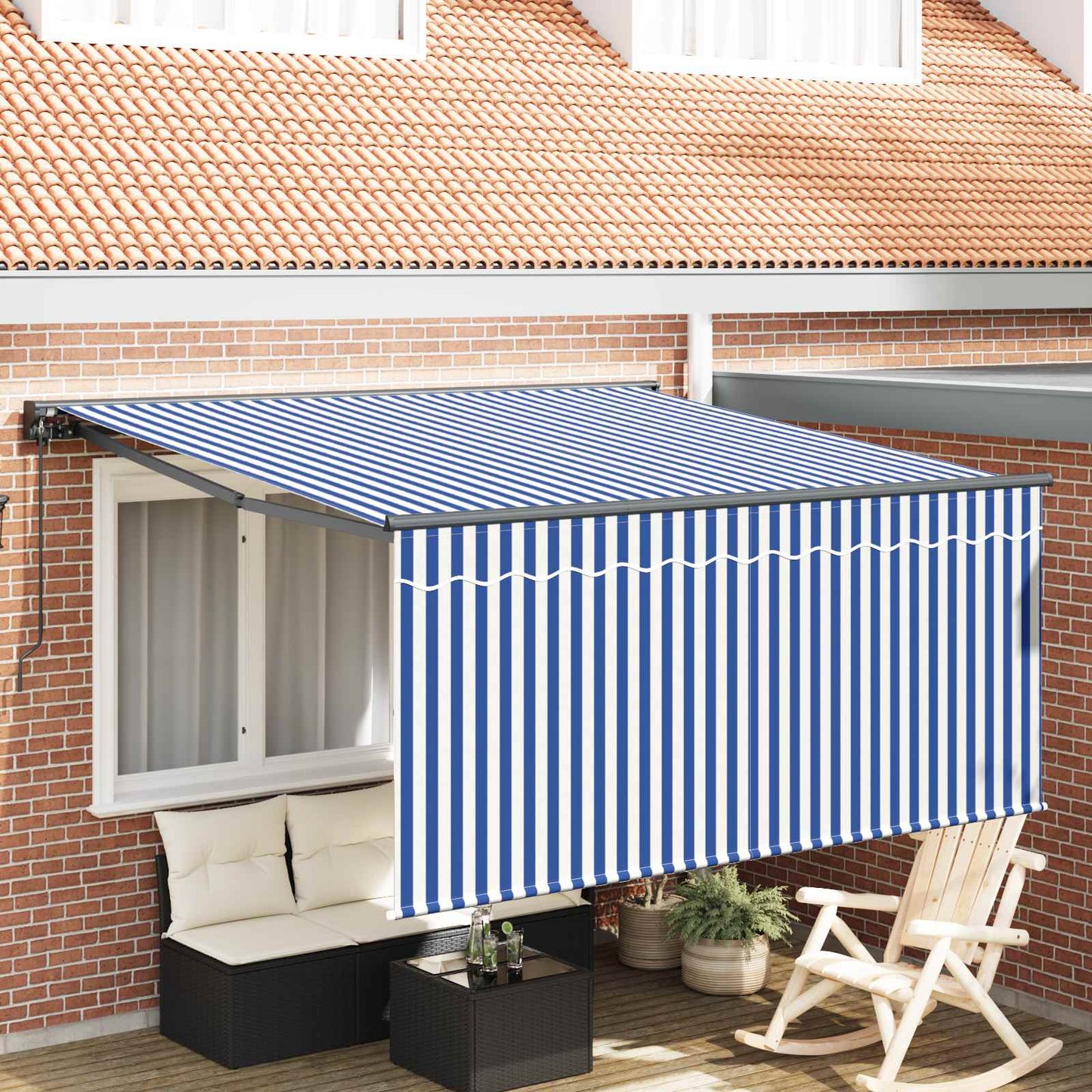 Einziehbare Markise Blau und Weiß 350 x 250 cm