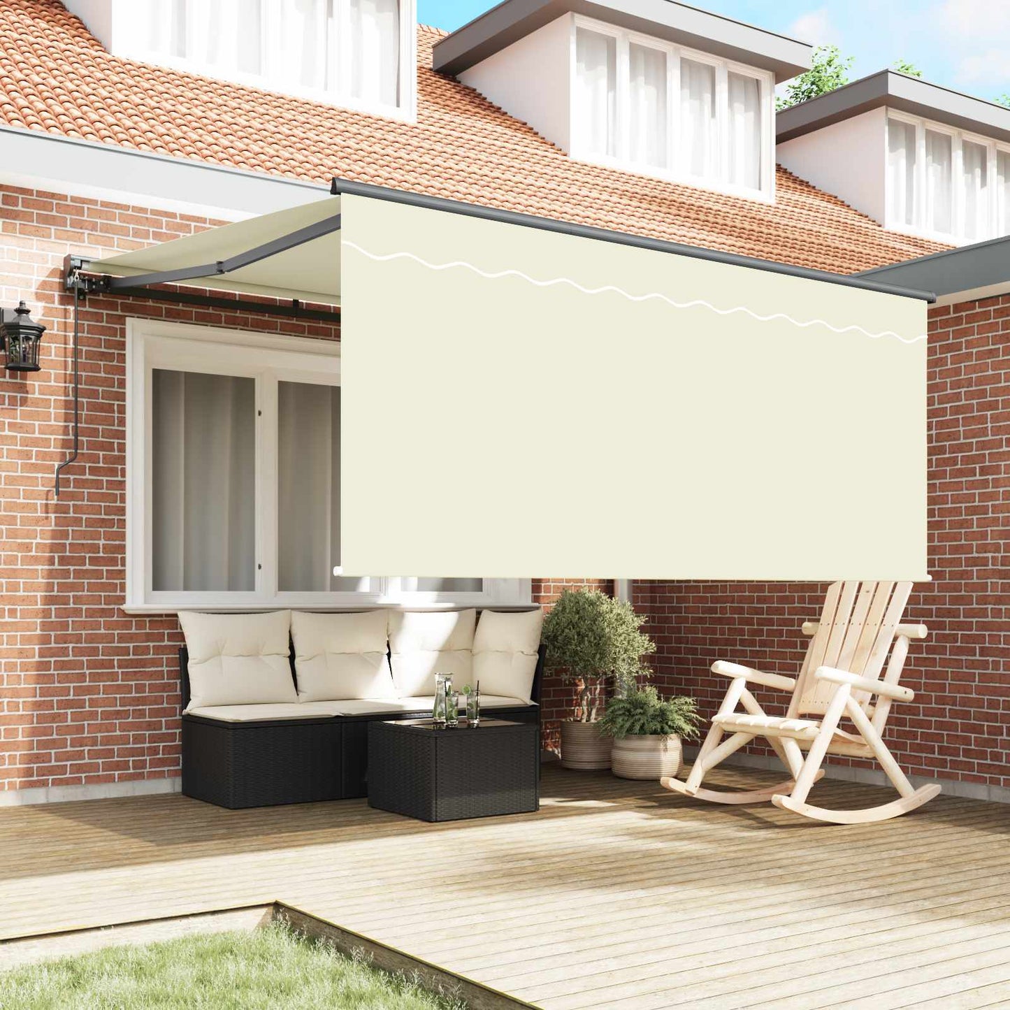 Einziehbare Markise Creme 350 x 250 cm Polyester und Aluminium