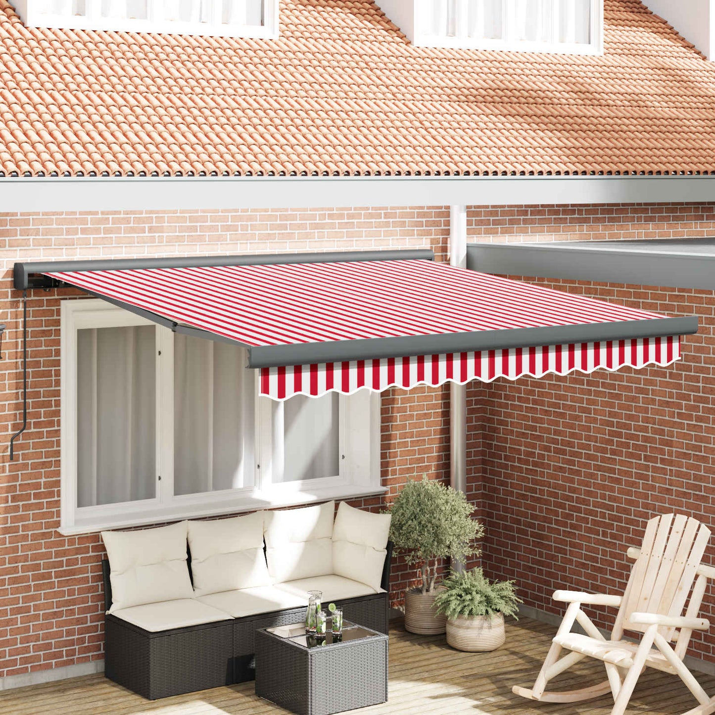 Einziehbare Markise Rot und Weiß 350 x 250 cm Stoff und Metall