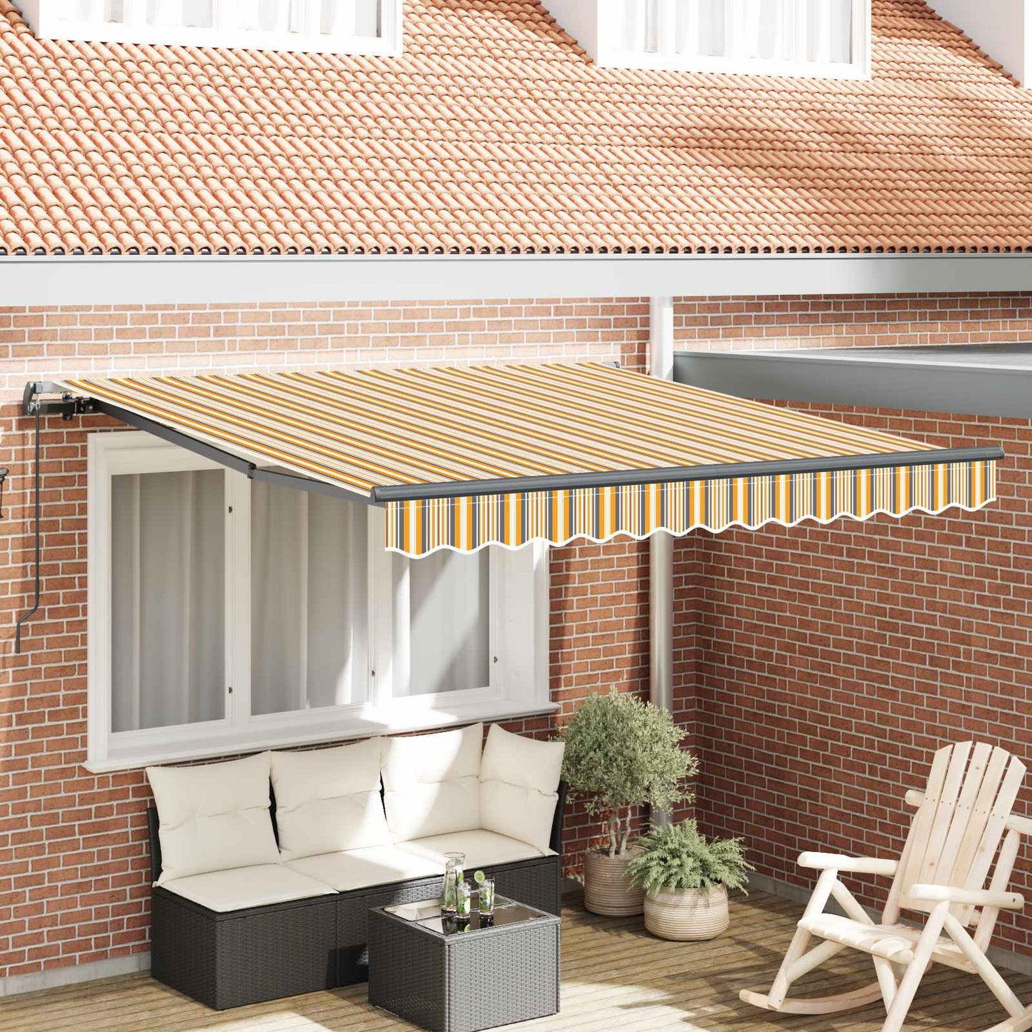 Einziehbare Markise Mehrfarbig 350 x 250 cm Polyester und Stahl