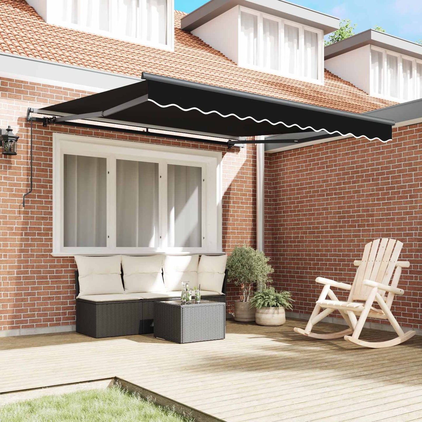 Einziehbare Markise Schwarz 350 x 250 cm Polyester und Stahl