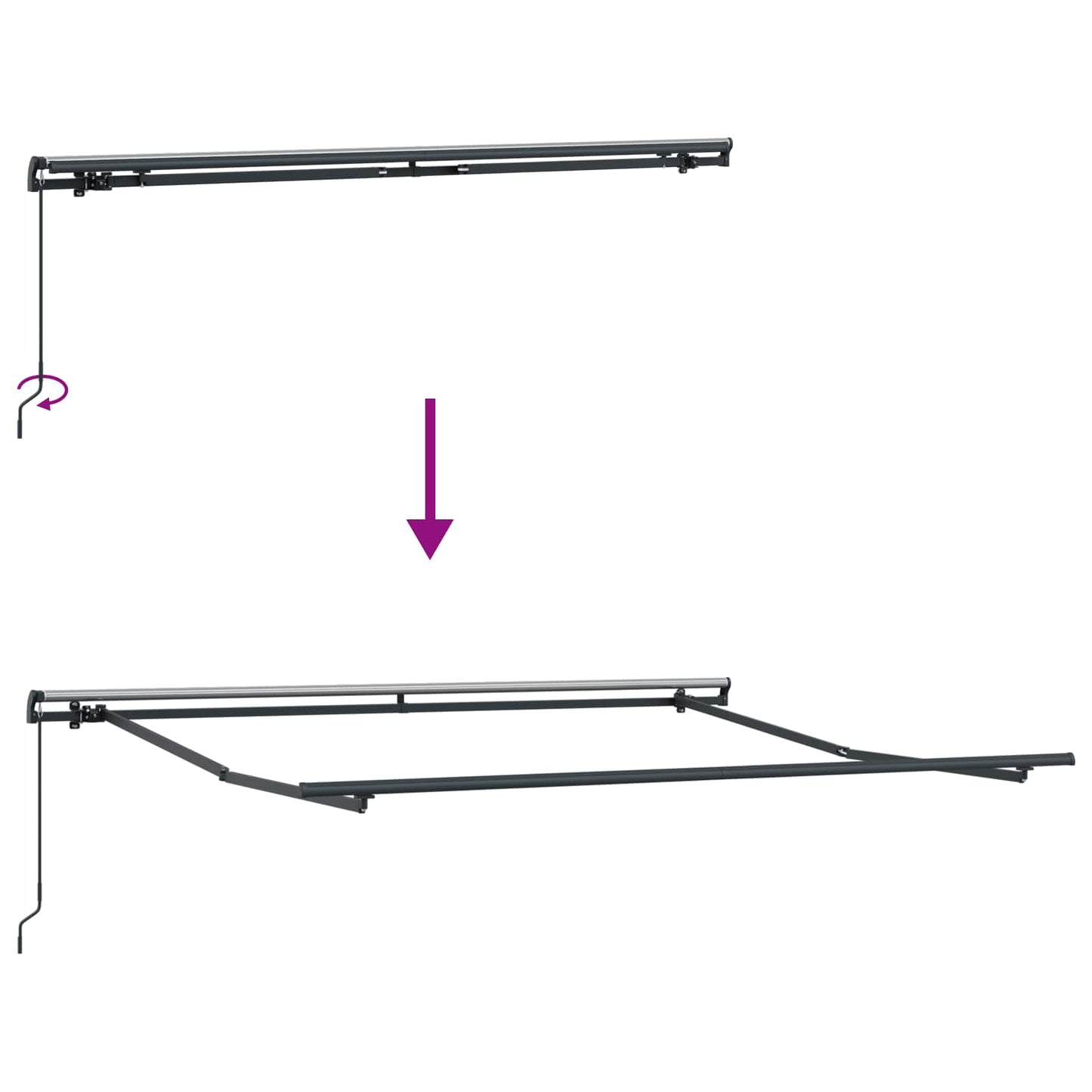 Einziehbare Markise Schwarz 350 x 250 cm Polyester und Stahl
