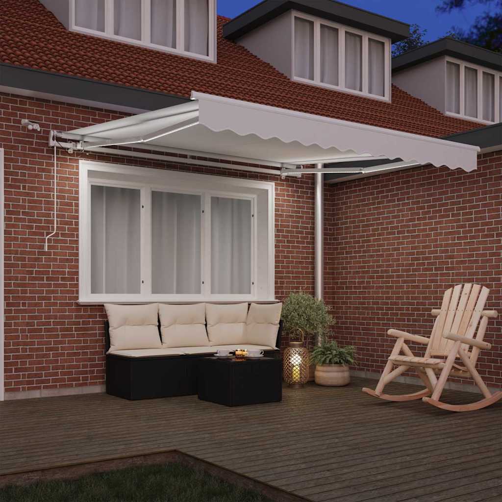 Einziehbare Markise Weiß 350 x 250 cm Polyester und Metall