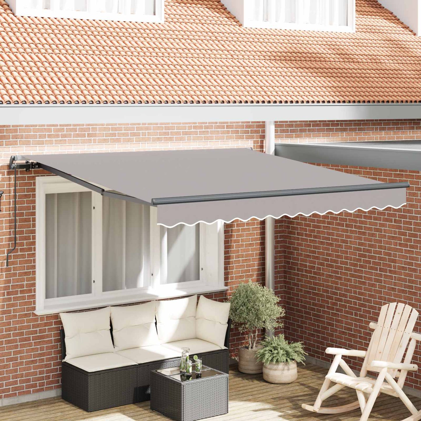 Einziehbare Markise Hellgrau 350 x 250 cm Polyester und Stahl