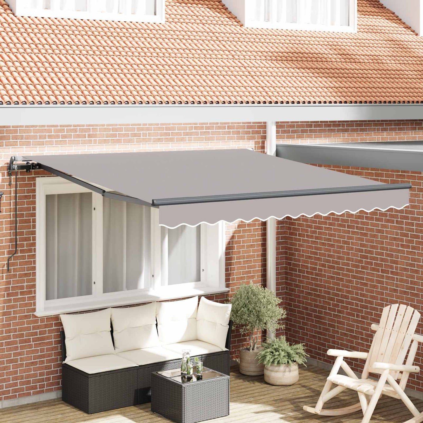 Einziehbare Markise Hellgrau 350 x 250 cm Stoff und Aluminium
