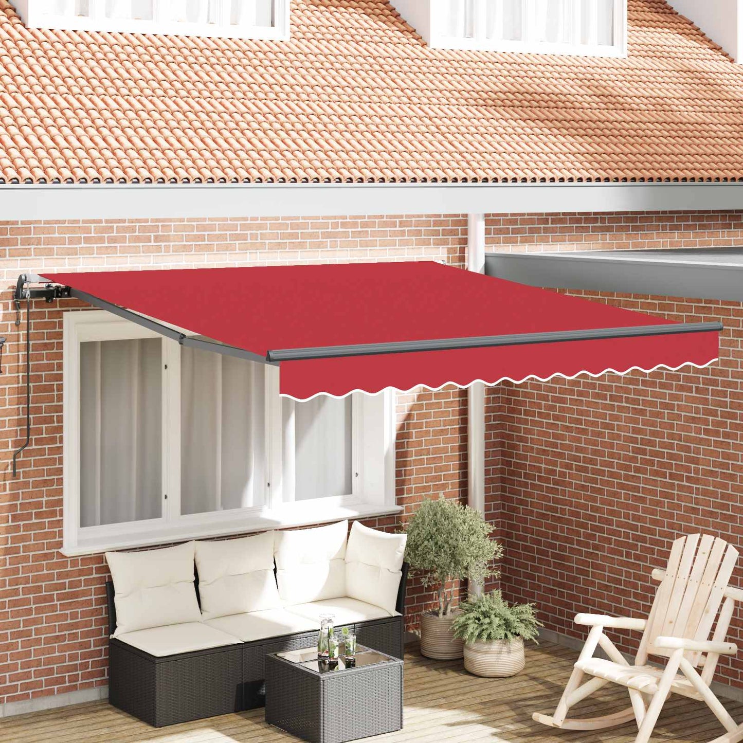 Einziehbare Markise Rot 350 x 250 cm Stoff und Aluminium