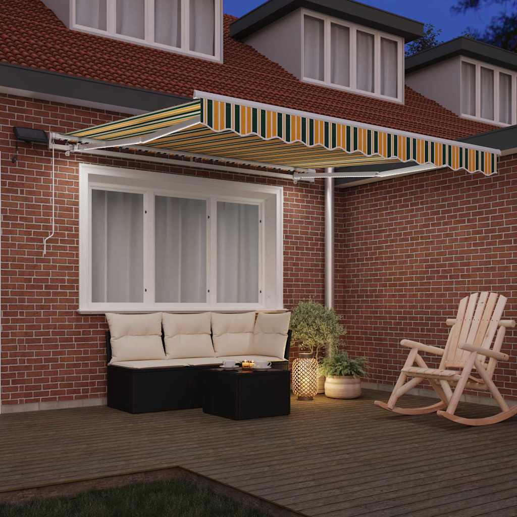 Einziehbare Markise Grün und Gelb 350 x 250 cm Stoff und Stahl