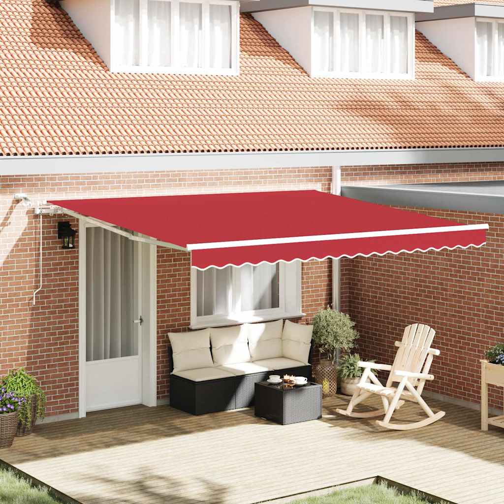Einziehbare Markise Rot 400 x 300 cm Polyester und Metall