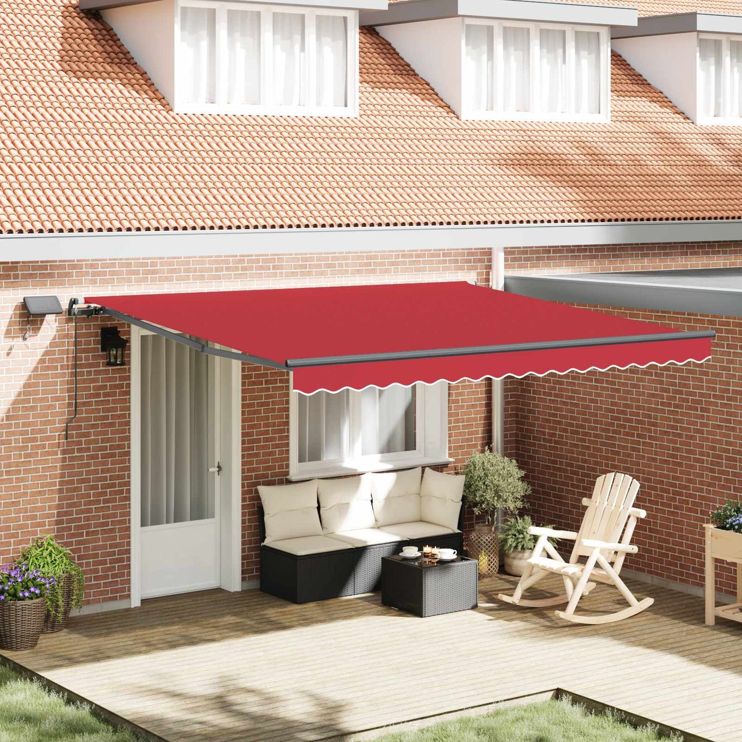 Einziehbare Markise mit LED-Lichtleisten Rot 400 x 300 cm Stoff