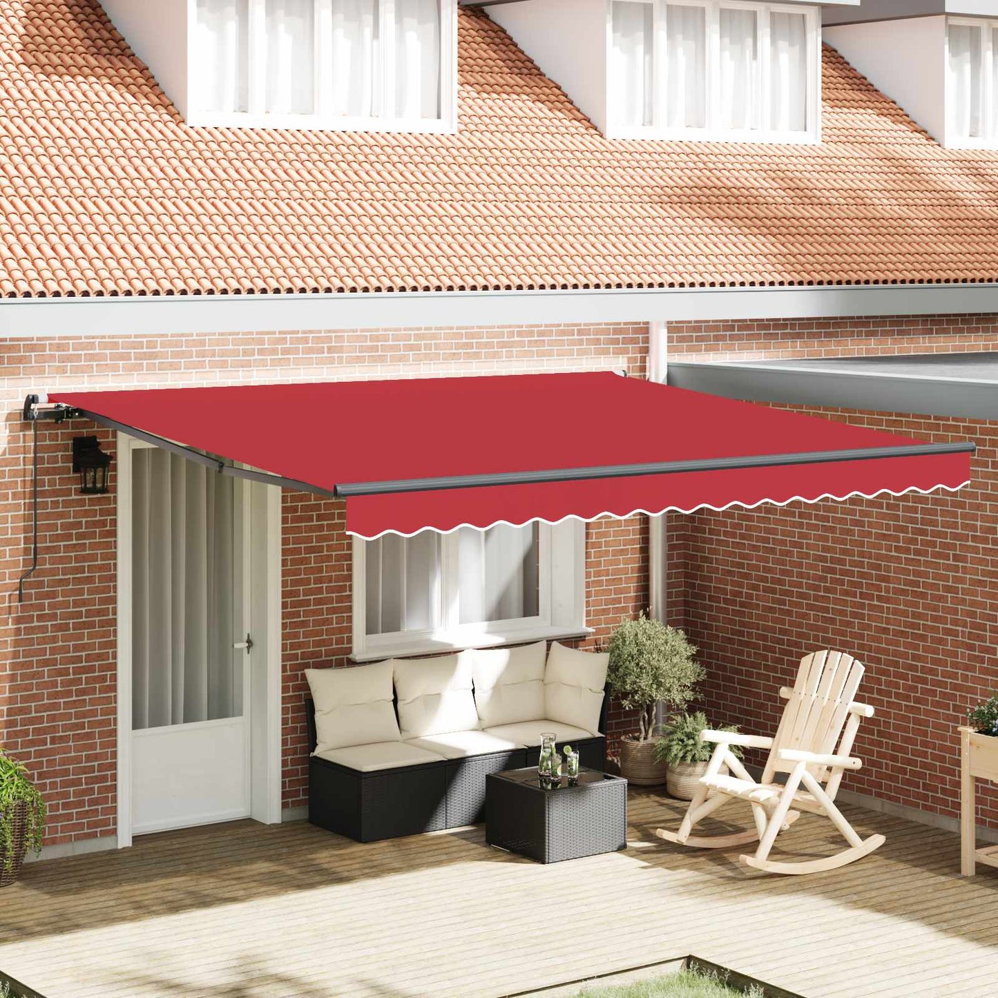 Einziehbare Markise Rot 400 x 350 cm Polyester und Stahl