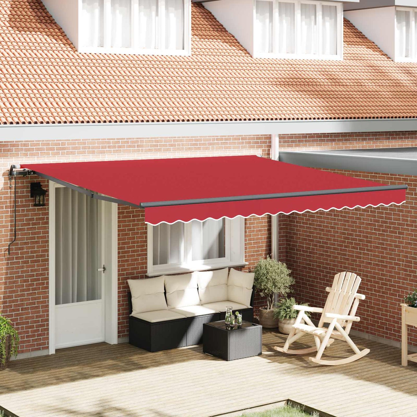 Einziehbare Markise Rot 400 x 350 cm Stoff und Aluminium