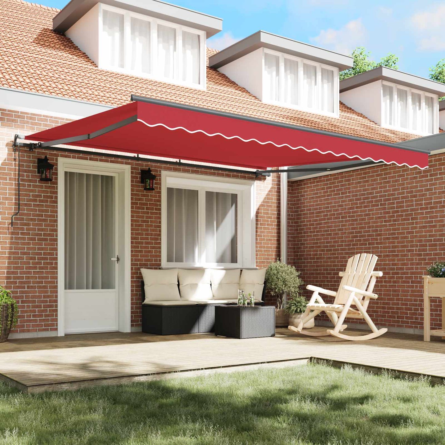 Einziehbare Markise Rot 400 x 350 cm Stoff und Aluminium