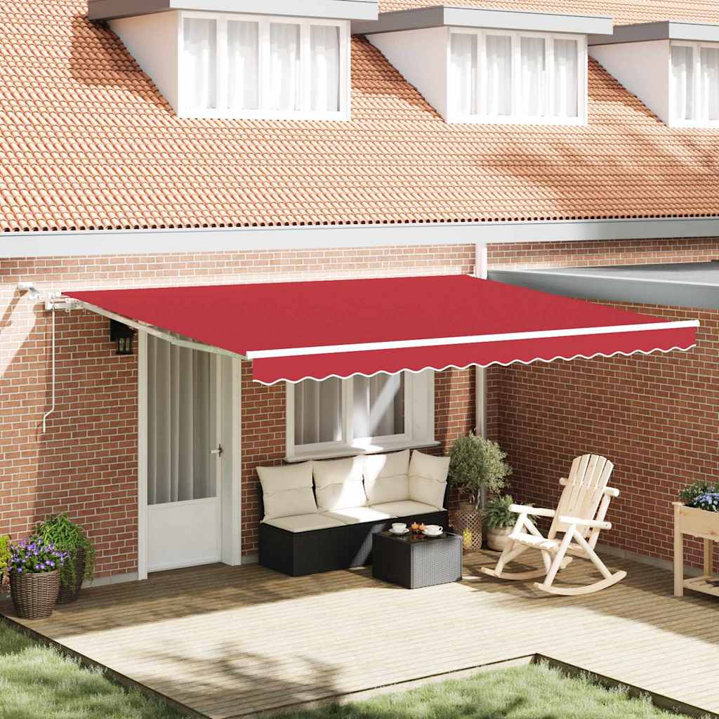 Einziehbare Markise Rot 450 x 350 cm Polyester und Metall