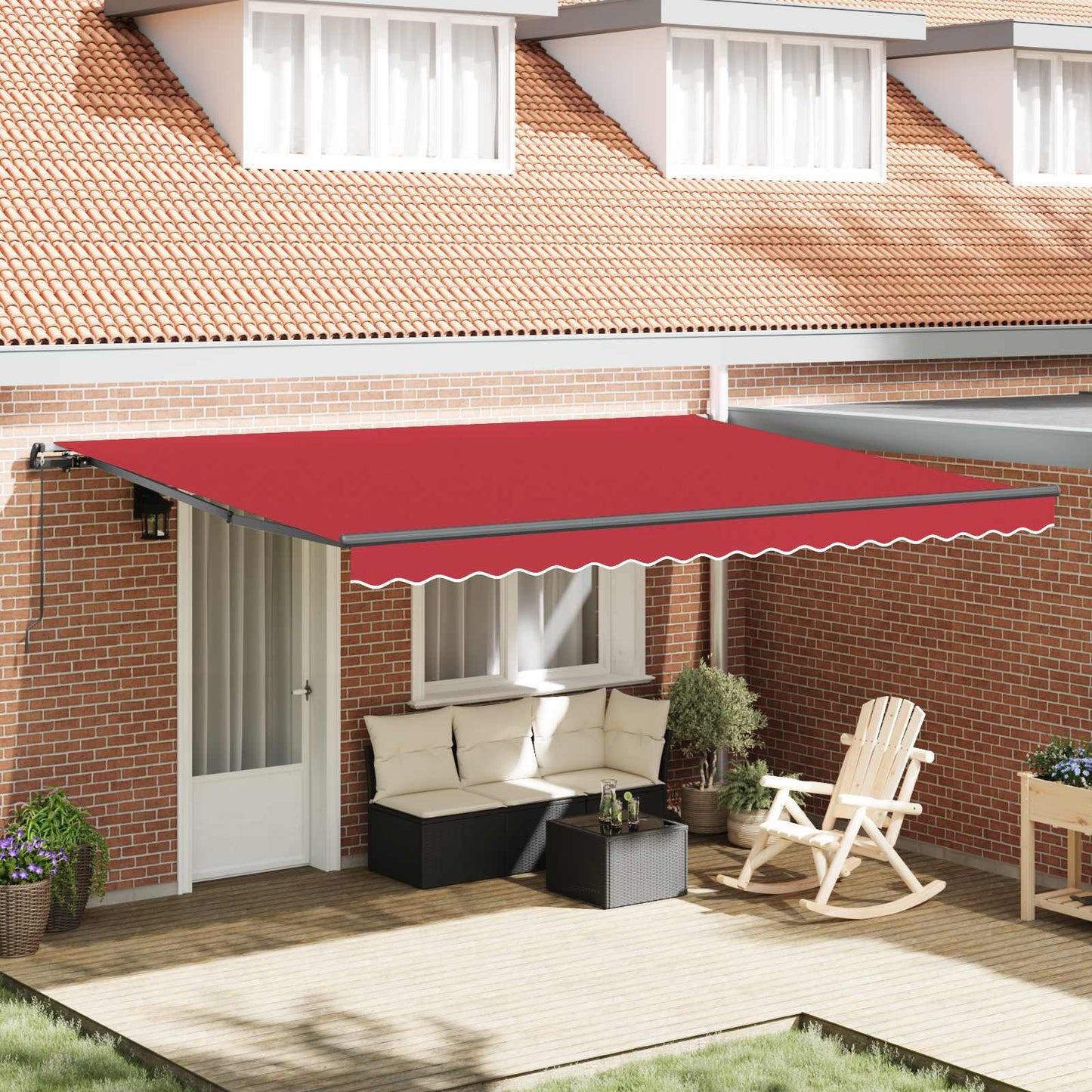Einziehbare Markise Rot 450 x 350 cm Polyester und Stahl