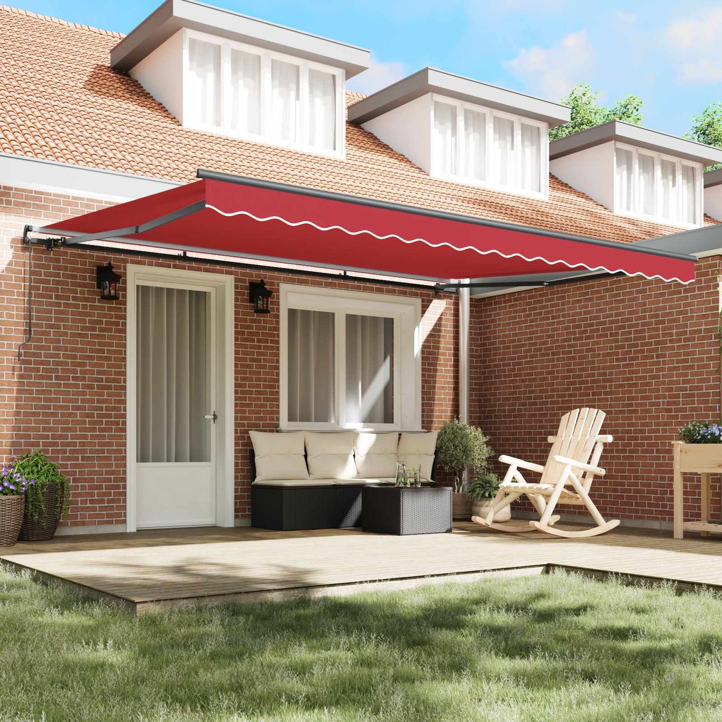 Einziehbare Markise Rot 450 x 350 cm Polyester und Stahl