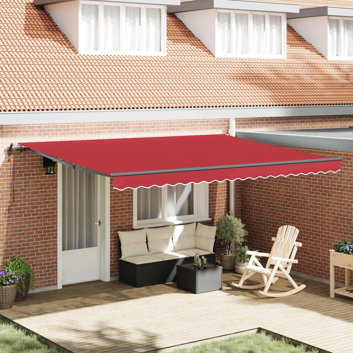 Einziehbare Markise Rot 450 x 350 cm Stoff und Aluminium