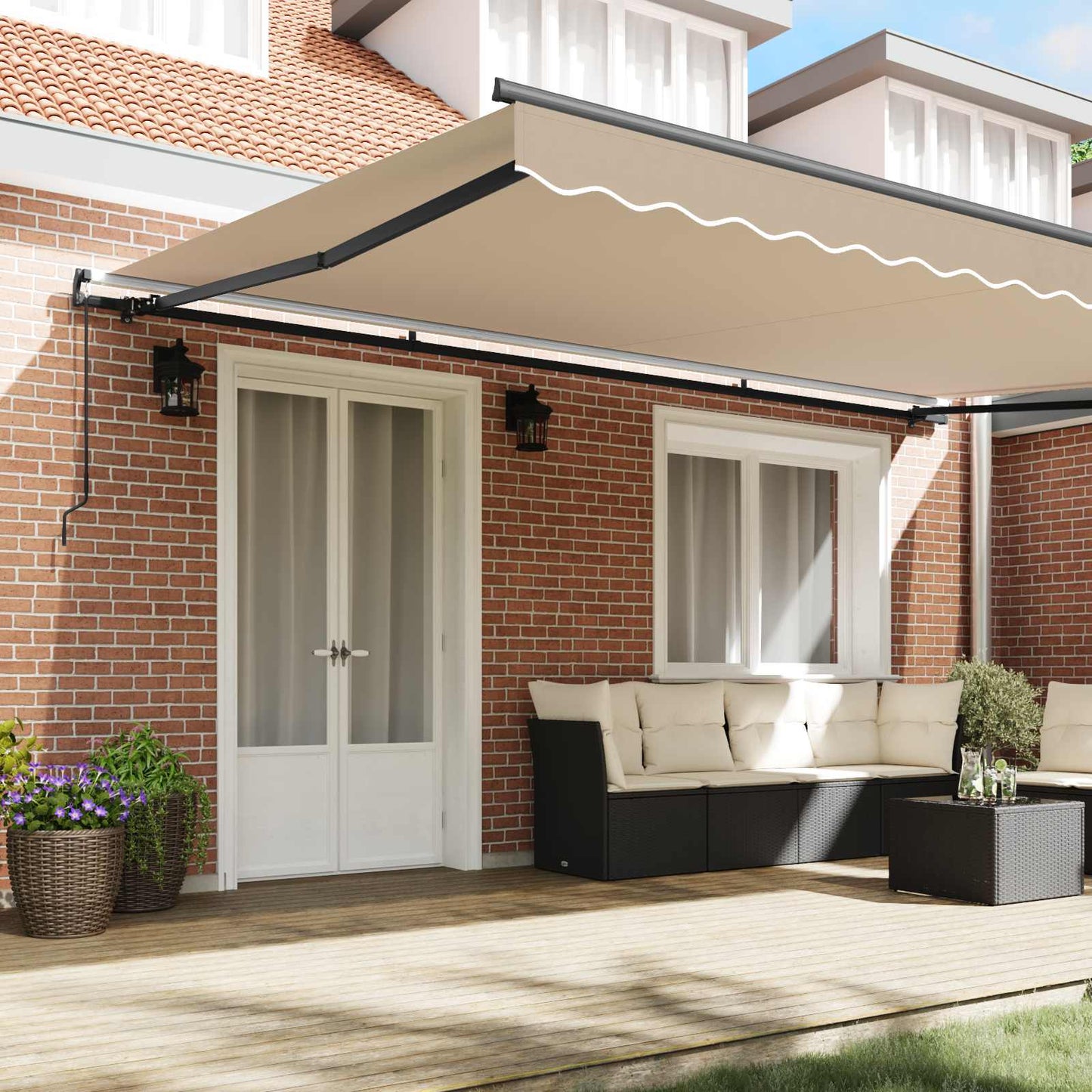 Einziehbare Markise Beige 500 x 300 cm Polyester und Stahl