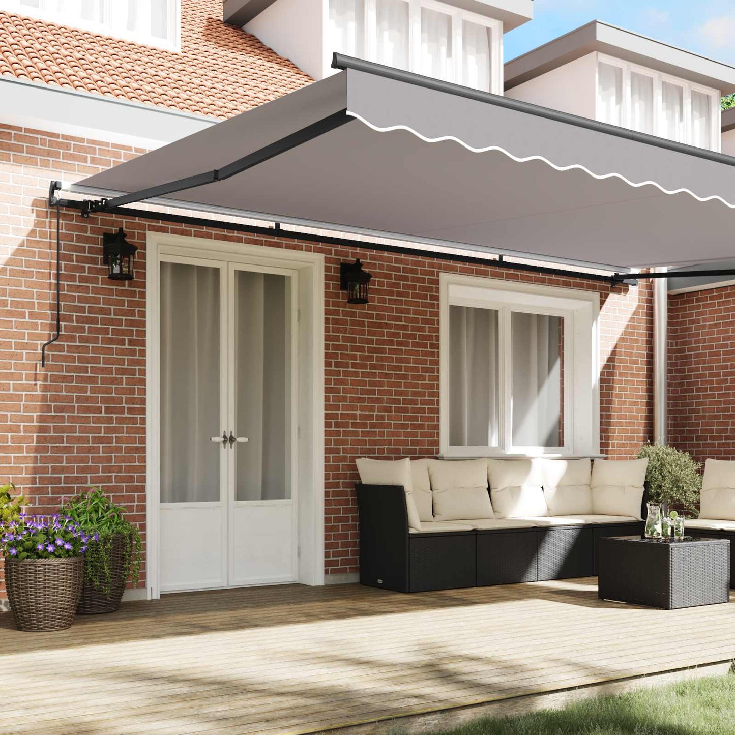 Einziehbare Markise Hellgrau 500 x 350 cm Polyester und Stahl