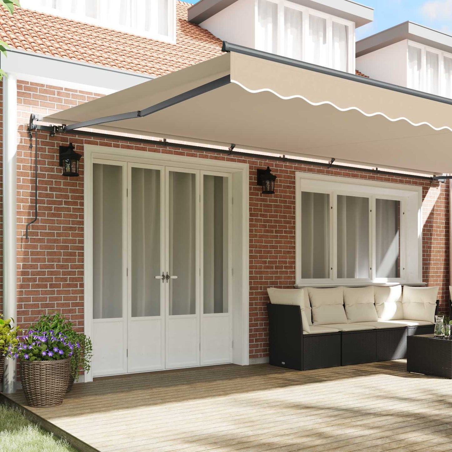 Einziehbare Markise Beige 600 x 350 cm Stoff und Aluminium