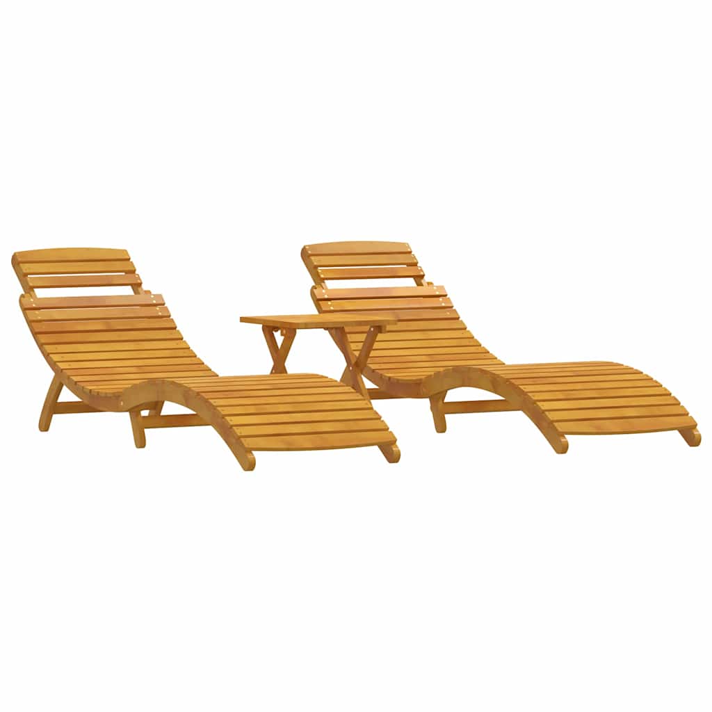 Sonnenliege 3 pcs Braun Massivholz Akazie