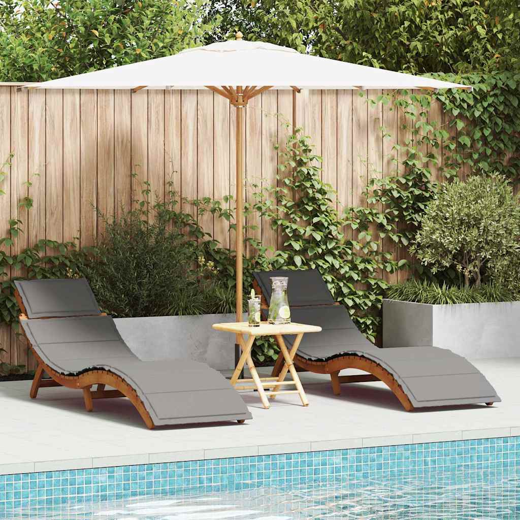 Sonnenliege mit Kissen 2 pcs Grau Massivholz Akazie