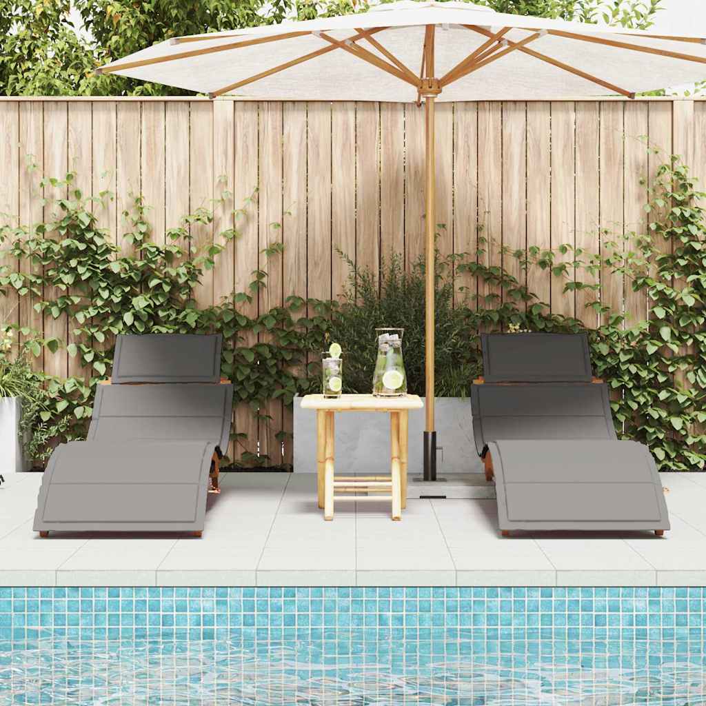 Sonnenliege mit Kissen 2 pcs Grau Massivholz Akazie