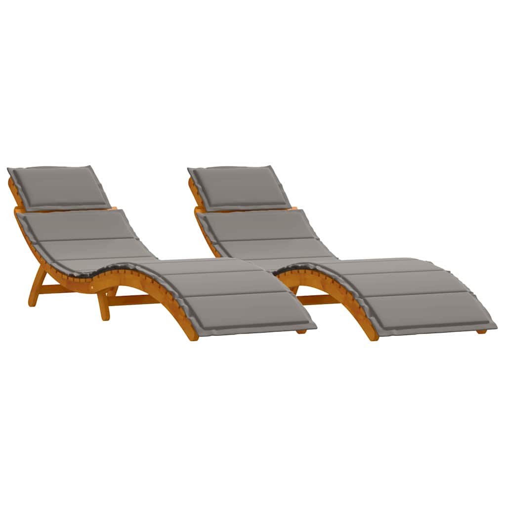 Sonnenliege mit Kissen 2 pcs Grau Massivholz Akazie