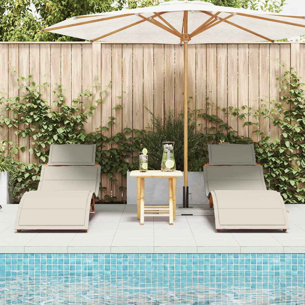 Sonnenliege mit Kissen 2 pcs Cremeweiß Massivholz Akazie