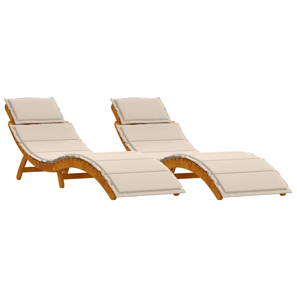 Sonnenliege mit Kissen 2 pcs Cremeweiß Massivholz Akazie