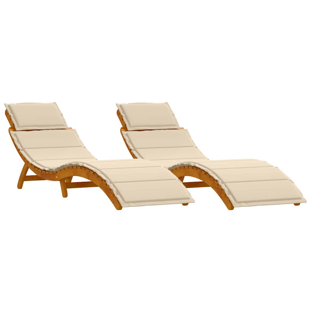 Sonnenliege mit Kissen 2 pcs Beige Massivholz Akazie