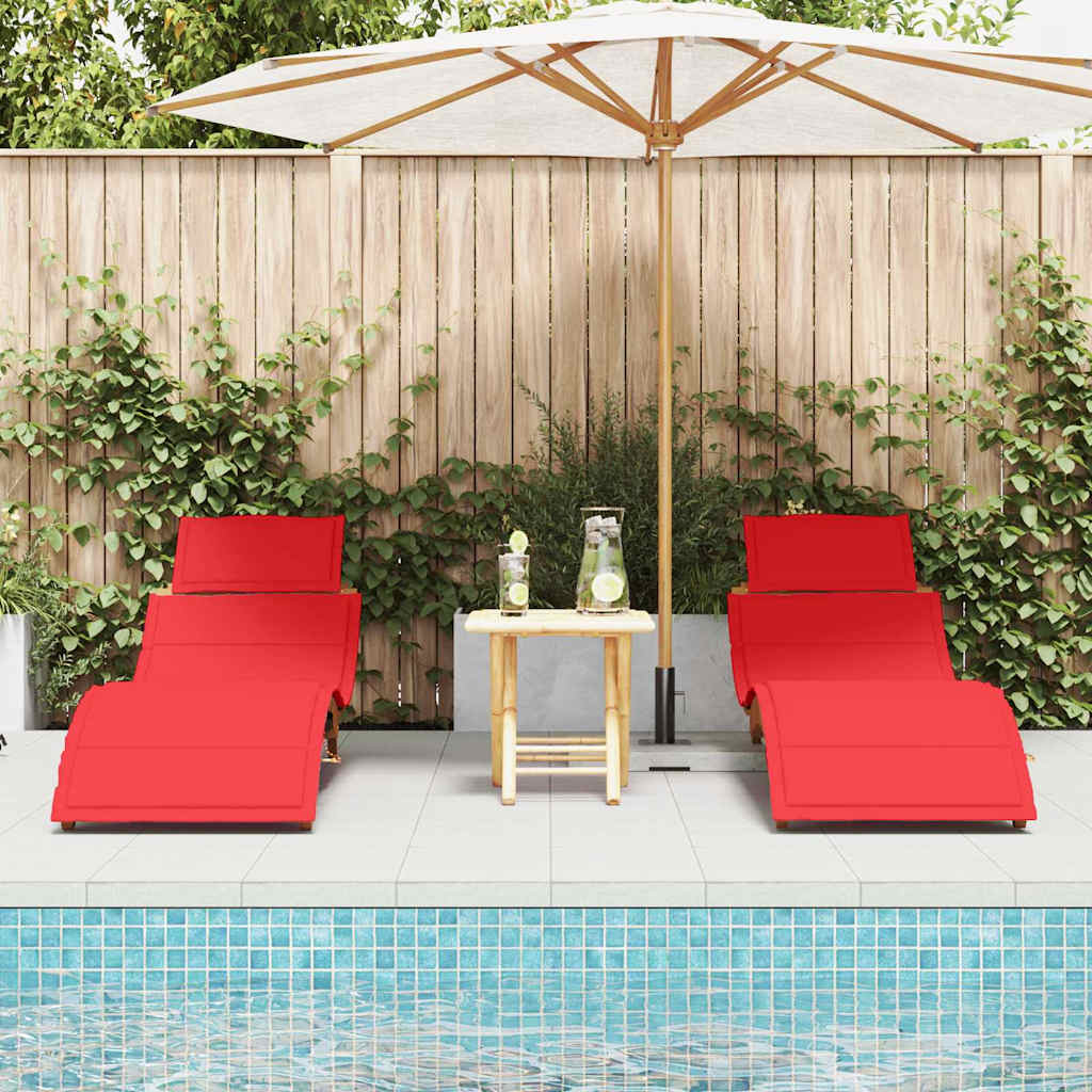 Sonnenliege mit Kissen 2 pcs Rot Massivholz Akazie