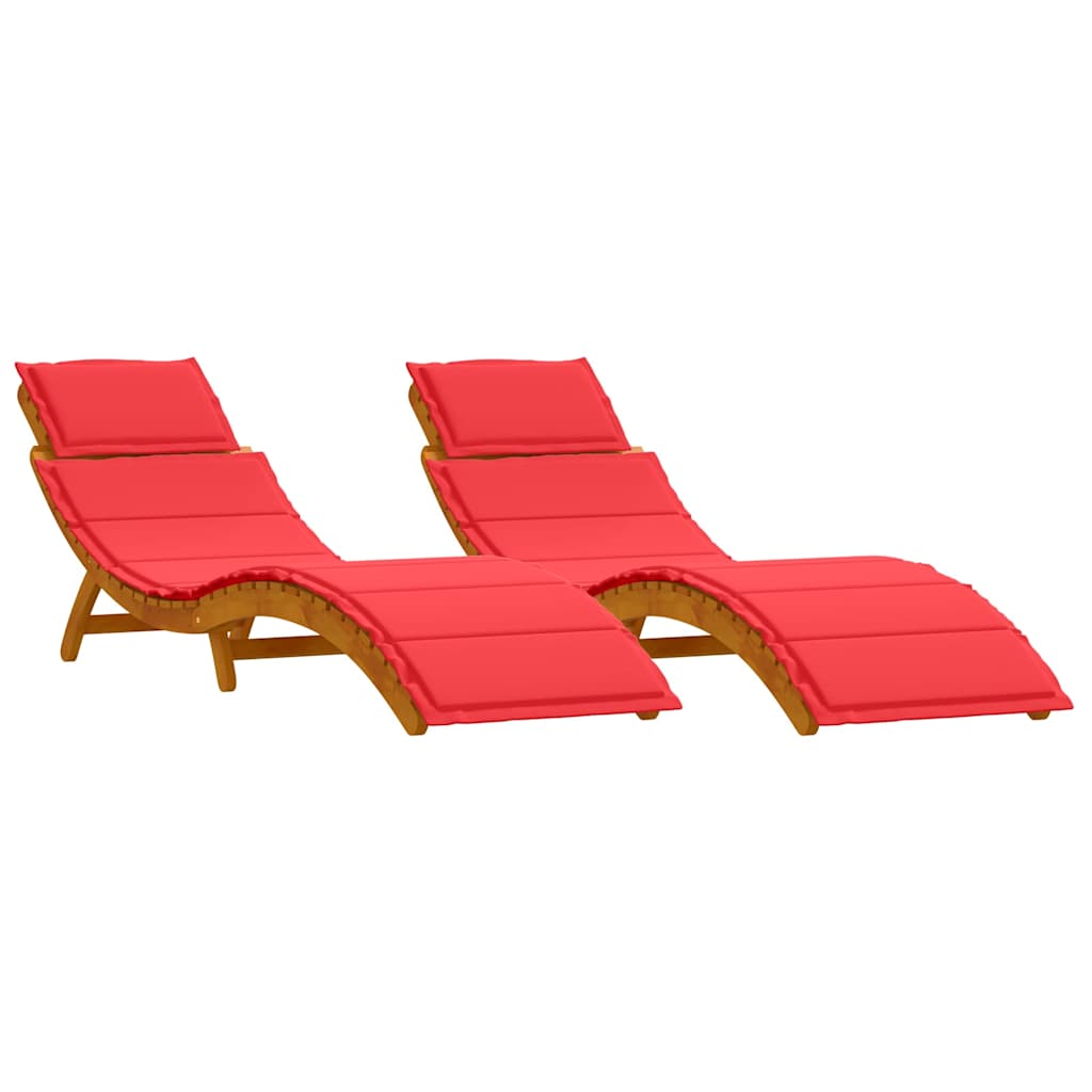 Sonnenliege mit Kissen 2 pcs Rot Massivholz Akazie